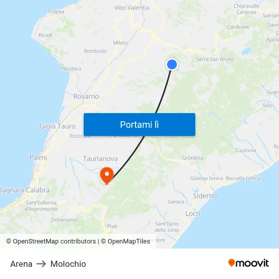 Arena to Molochio map