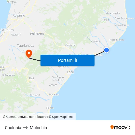 Caulonia to Molochio map