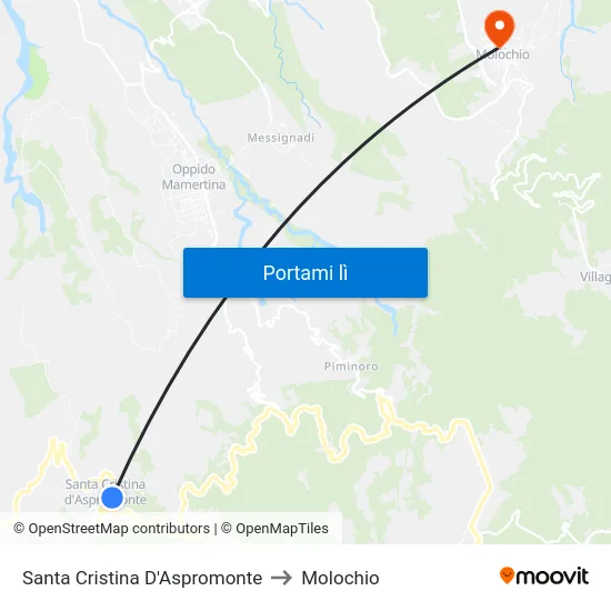 Santa Cristina D'Aspromonte to Molochio map