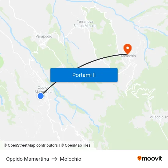 Oppido Mamertina to Molochio map