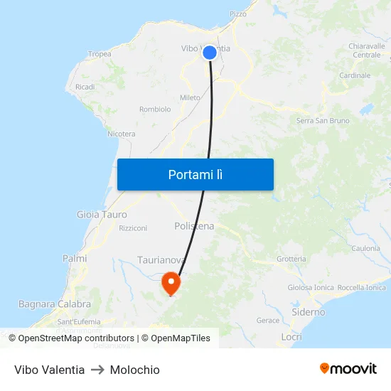Vibo Valentia to Molochio map