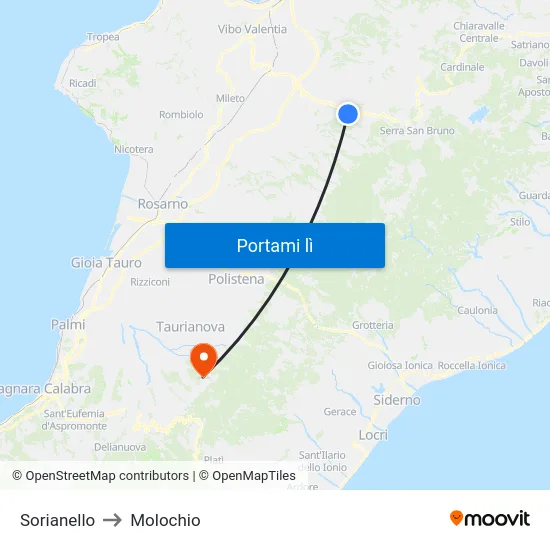 Sorianello to Molochio map
