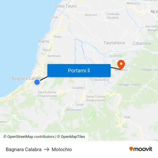 Bagnara Calabra to Molochio map