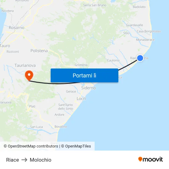 Riace to Molochio map