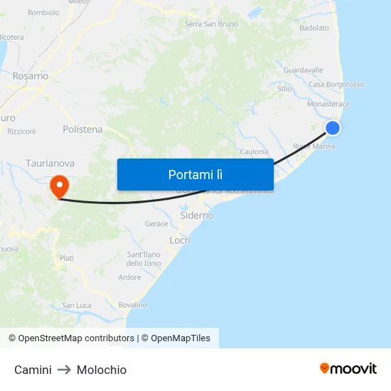 Camini to Molochio map