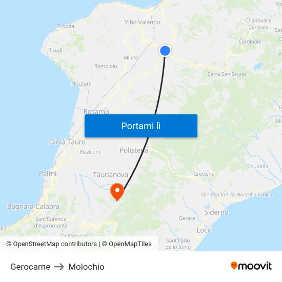 Gerocarne to Molochio map