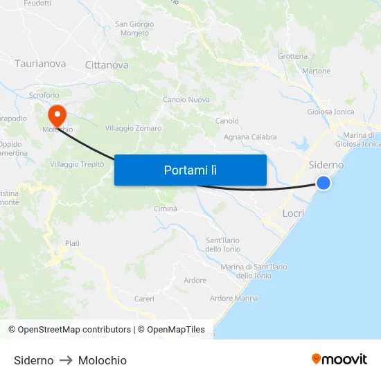 Siderno to Molochio map