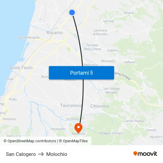 San Calogero to Molochio map
