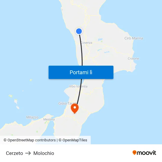 Cerzeto to Molochio map