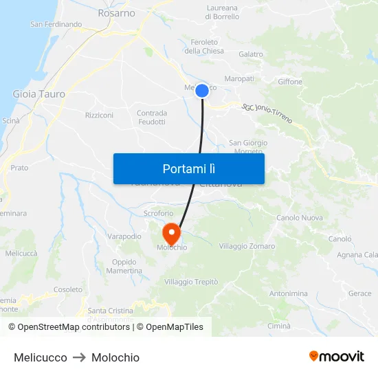 Melicucco to Molochio map