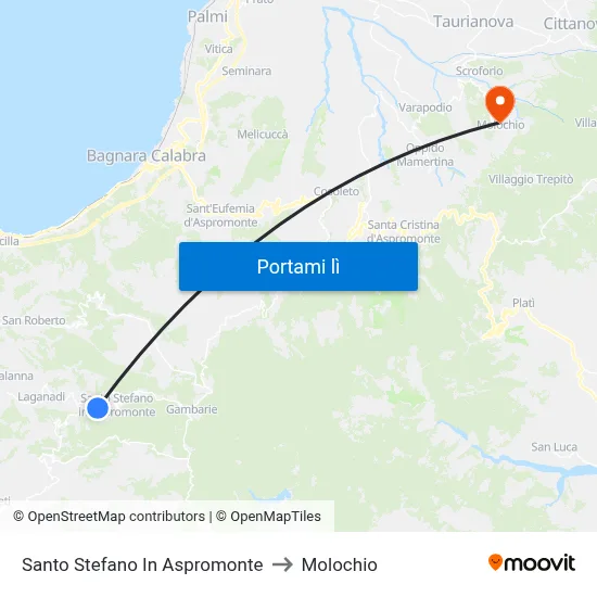 Santo Stefano In Aspromonte to Molochio map