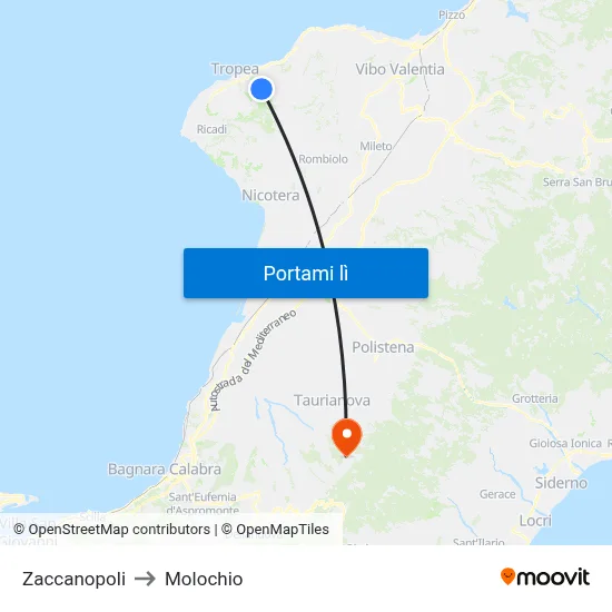 Zaccanopoli to Molochio map
