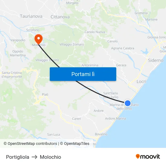 Portigliola to Molochio map