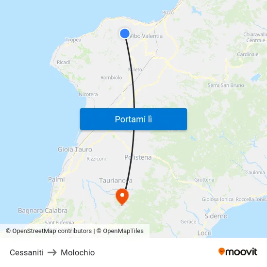 Cessaniti to Molochio map