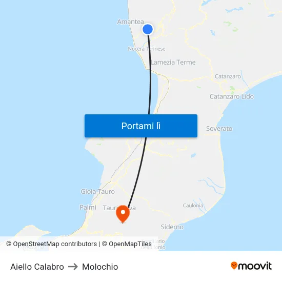 Aiello Calabro to Molochio map