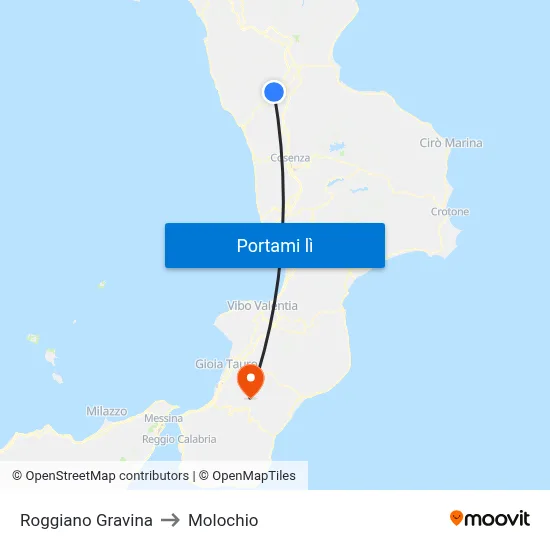 Roggiano Gravina to Molochio map