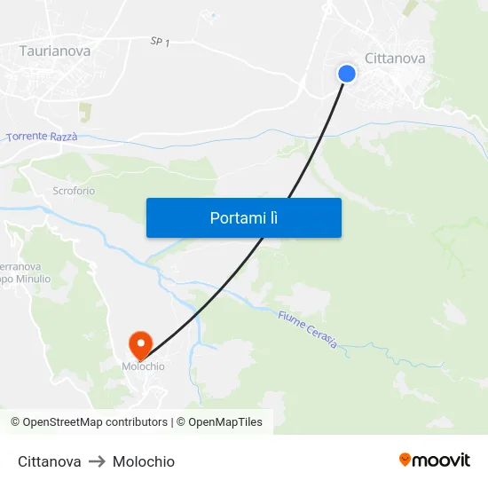 Cittanova to Molochio map