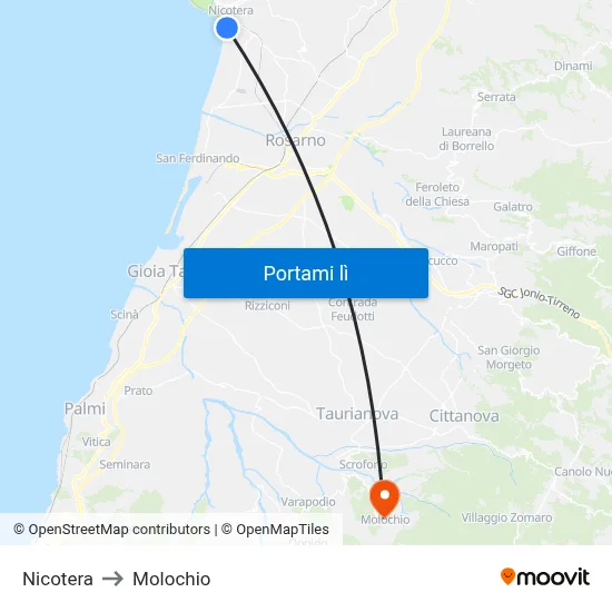Nicotera to Molochio map