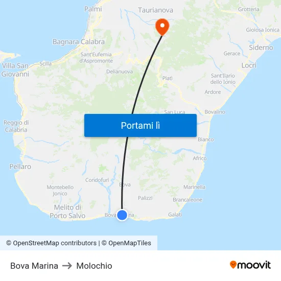 Bova Marina to Molochio map