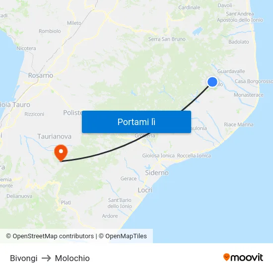 Bivongi to Molochio map