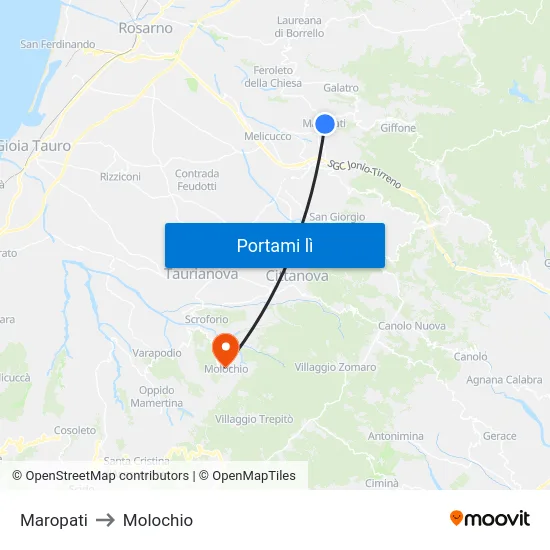 Maropati to Molochio map