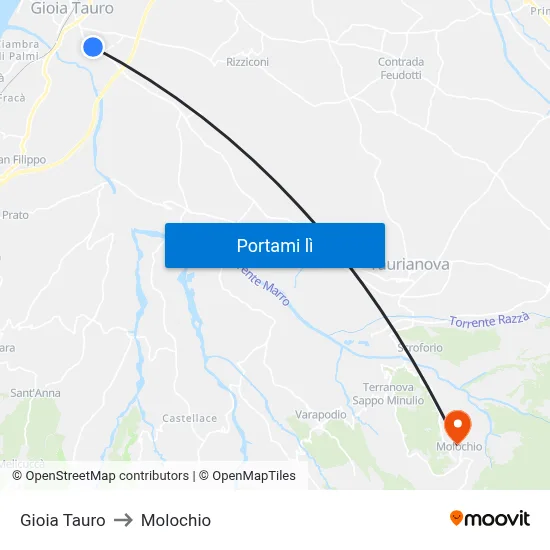Gioia Tauro to Molochio map