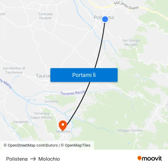 Polistena to Molochio map