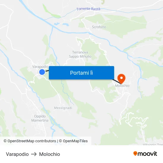 Varapodio to Molochio map