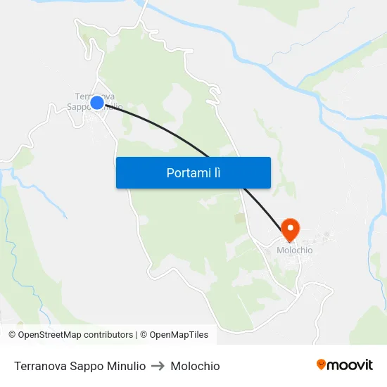 Terranova Sappo Minulio to Molochio map