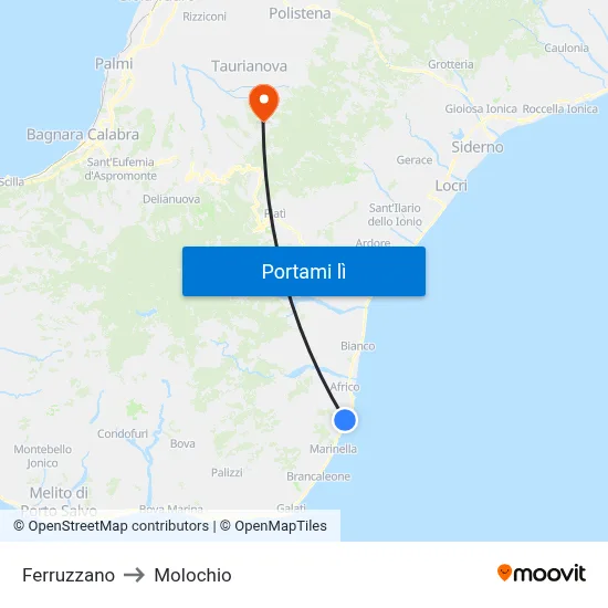 Ferruzzano to Molochio map