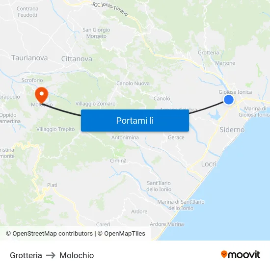 Grotteria to Molochio map