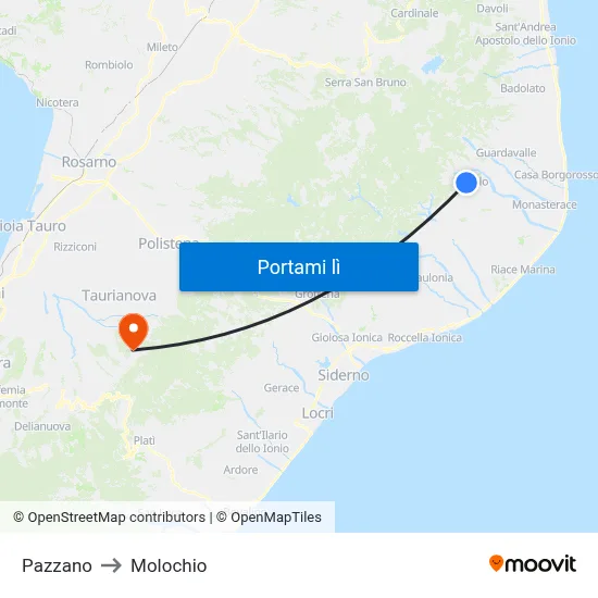 Pazzano to Molochio map