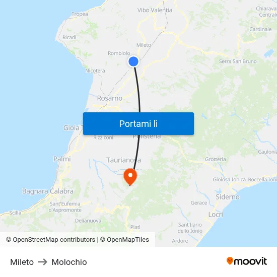 Mileto to Molochio map