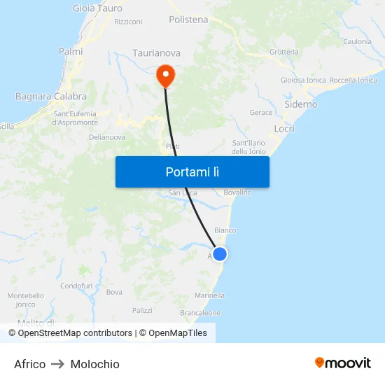 Africo to Molochio map