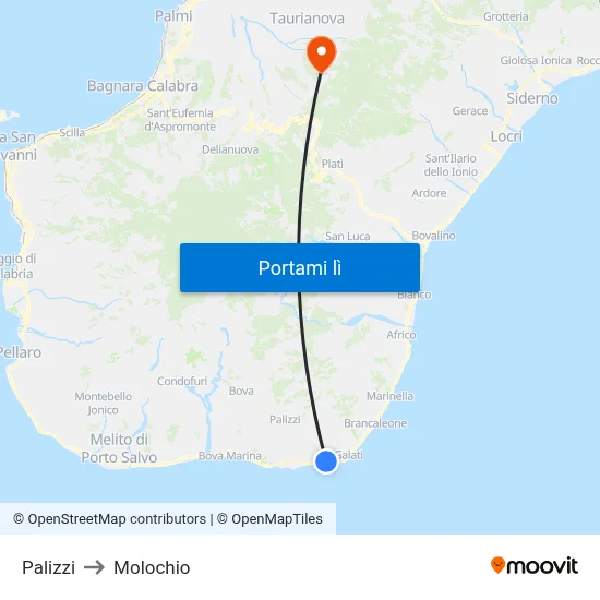Palizzi to Molochio map