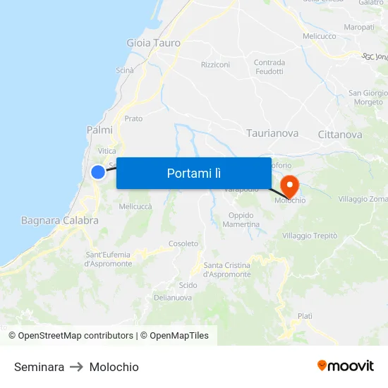 Seminara to Molochio map