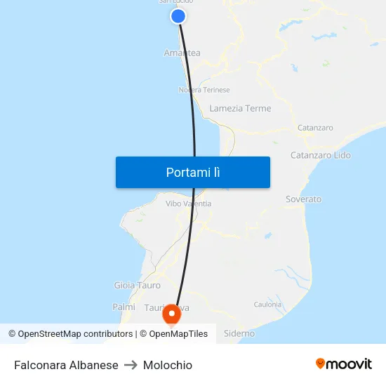Falconara Albanese to Molochio map