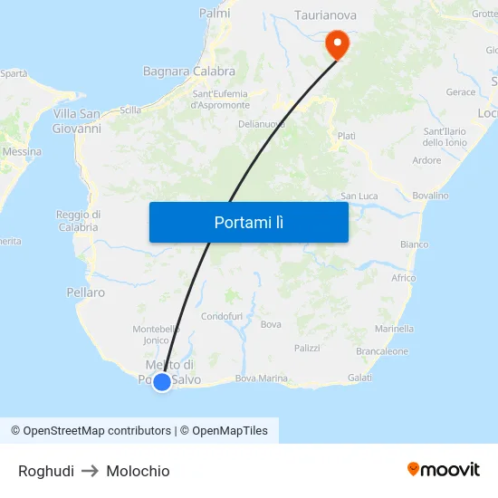 Roghudi to Molochio map