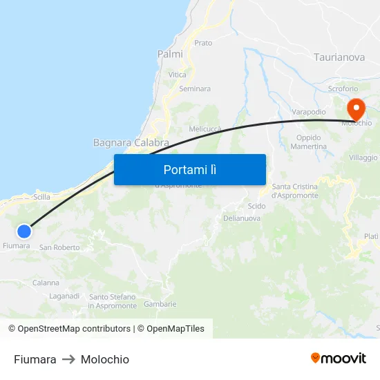 Fiumara to Molochio map