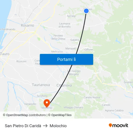 San Pietro Di Caridà to Molochio map