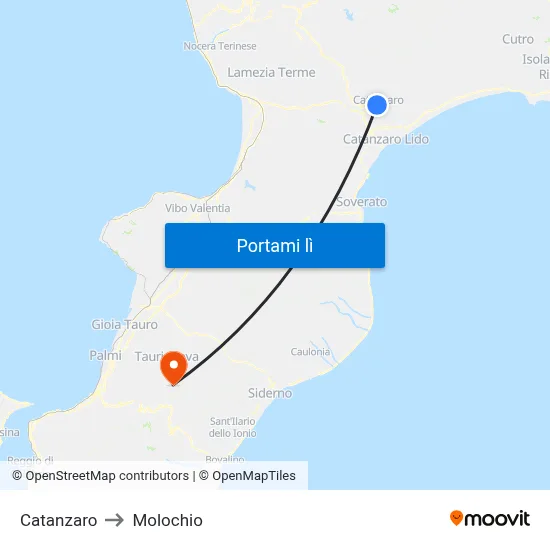 Catanzaro to Molochio map