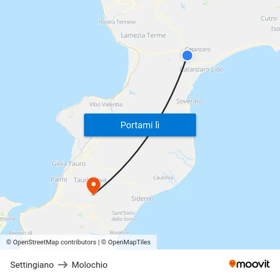Settingiano to Molochio map