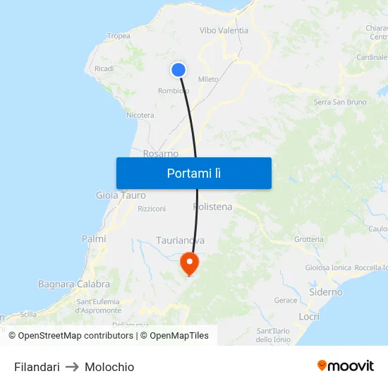 Filandari to Molochio map