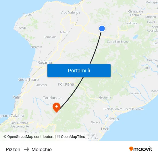 Pizzoni to Molochio map