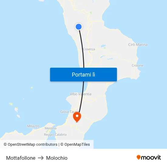 Mottafollone to Molochio map