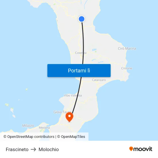 Frascineto to Molochio map