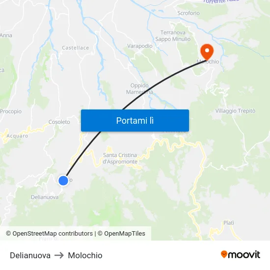 Delianuova to Molochio map