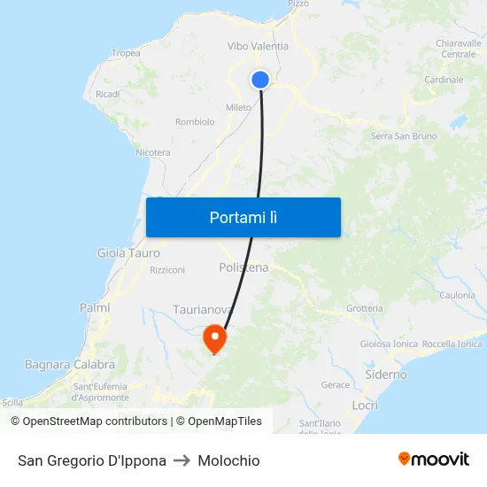 San Gregorio D'Ippona to Molochio map