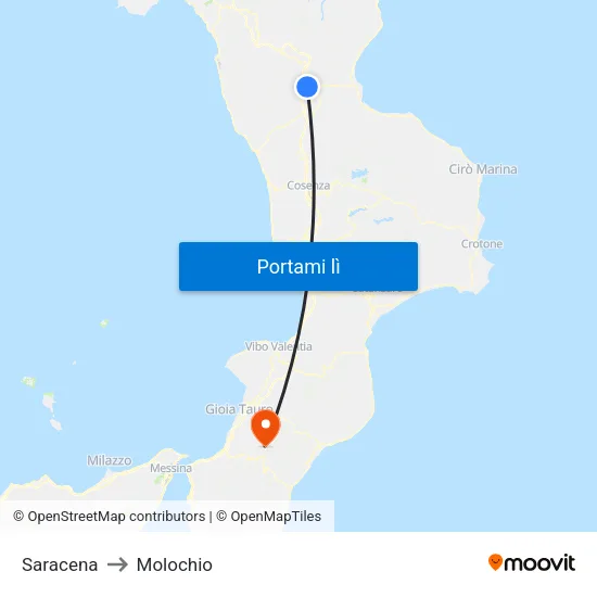 Saracena to Molochio map