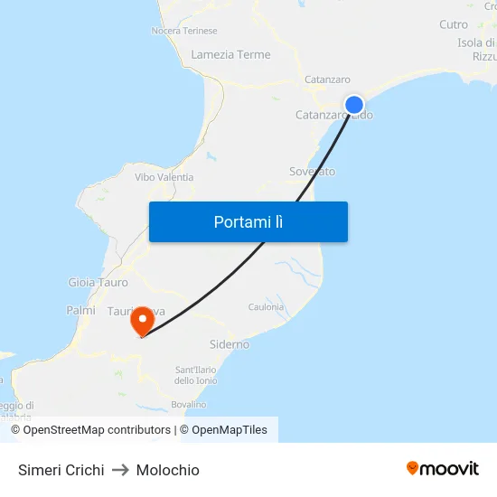 Simeri Crichi to Molochio map